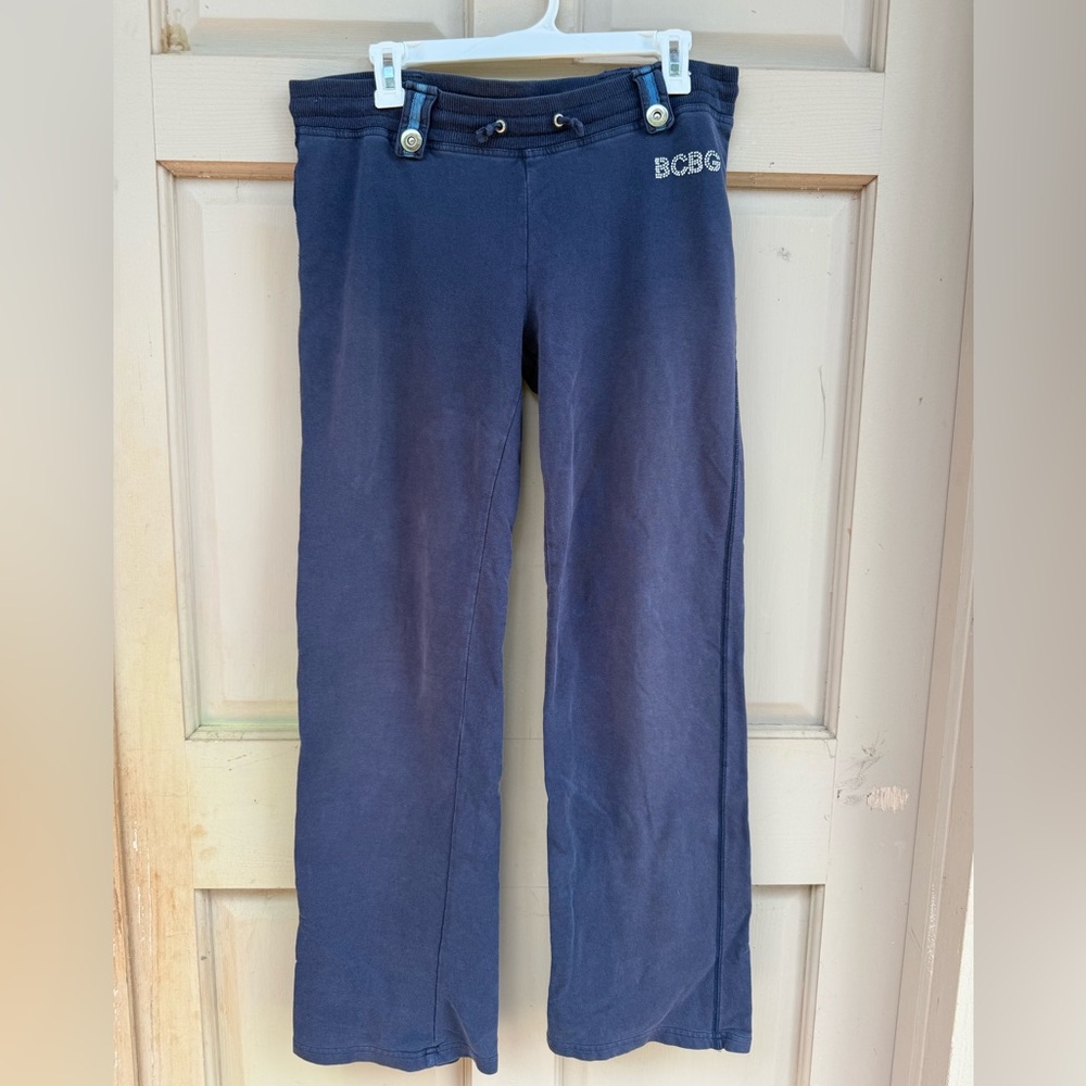 BCBG Navy Blue Bling Vintage y2k Sweatpants Low Rise with Back Pockets